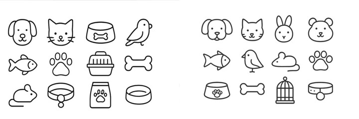 Aufkleber - Collection of animal-themed web icons featuring pets, food containers, and accessories designed for digital use