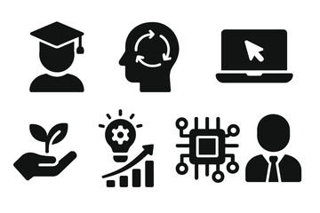 Aufkleber - Set of web icons representing education, technology, growth, and innovation for digital communication