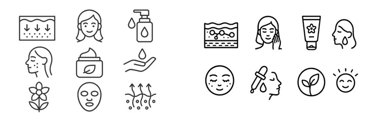 Poster - Collection of elegant web icons representing skincare, beauty routines, and wellness themes for digital use