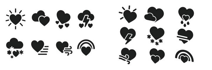 Aufkleber - Collection of diverse web icons featuring hearts and weather elements showcasing emotions and moods