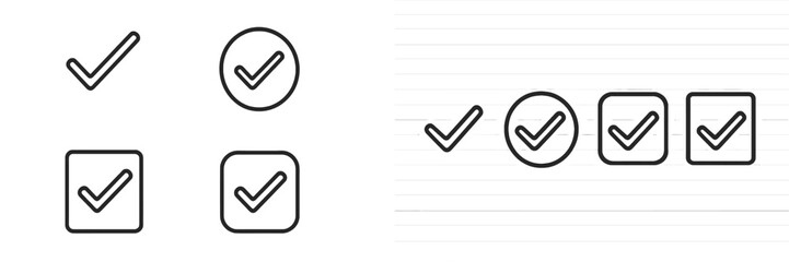 Poster - Set of web icons featuring check marks in various styles and shapes for digital applications and design projects
