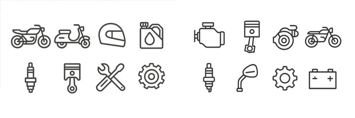 Fototapete - Collection of various motorcycle and automotive web icons designed for online use and digital projects