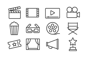 Aufkleber - Set of web icons related to film, video, and entertainment featuring essential elements for digital projects