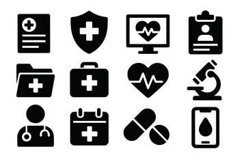 Aufkleber - Set of black web icons representing healthcare and medical themes for digital applications and websites