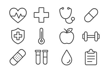 Aufkleber - Set of web icons representing healthcare and wellness concepts for digital design projects