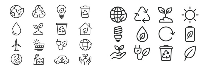 Fototapete - Collection of web icons representing sustainability, recycling, and eco-friendly concepts for digital design
