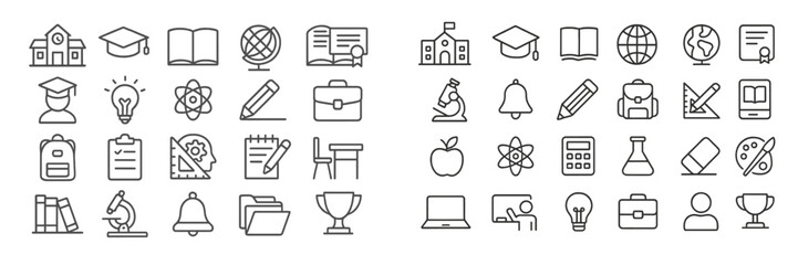 Aufkleber - Collection of web icons illustrating education, science, and learning activities for digital platforms
