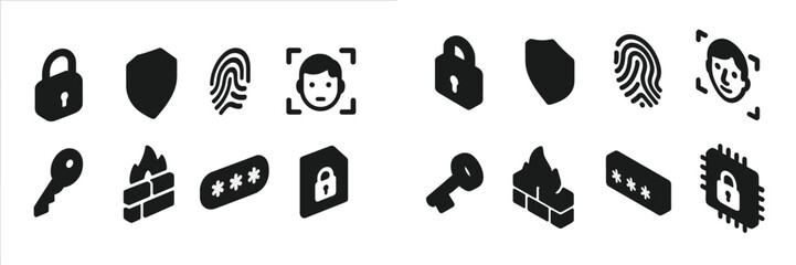Poster - Set of web icons representing security features and user authentication methods for digital applications