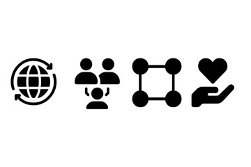 Leinwandbilder - Diverse set of web icons illustrating global communication, community engagement, network connections, and social impact