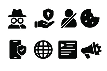 Poster - Collection of web icons representing security, privacy, and user interactions in digital environments