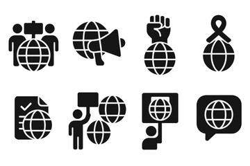 Aufkleber - Set of diverse web icons representing global communication, activism, and awareness initiatives in a clear and modern design