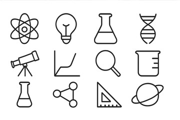 Poster - Collection of line art web icons representing science, technology, and research for digital projects