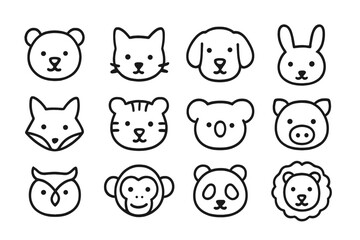 Poster - Set of fun animal web icons featuring various cute characters designed for digital use