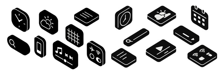 Leinwandbilder - Set of web icons featuring various symbols for app functions and user interface elements in a minimalist black design