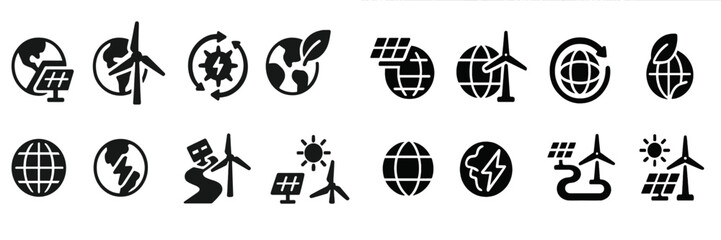 Poster - Collection of web icons representing renewable energy and environmental themes