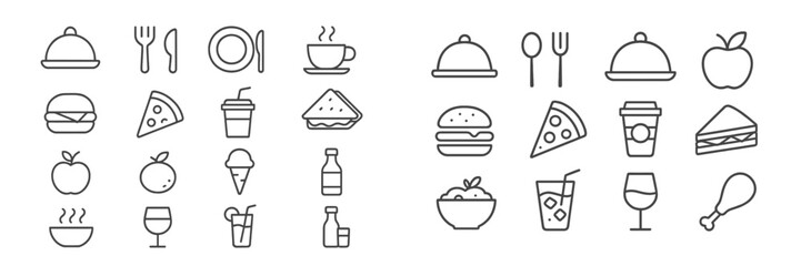 Poster - Collection of web icons representing various food and drink items in a minimalist and modern style