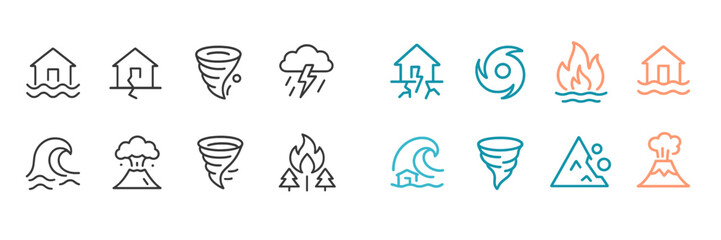 Poster - Collection of web icons representing various natural disasters and environmental phenomena