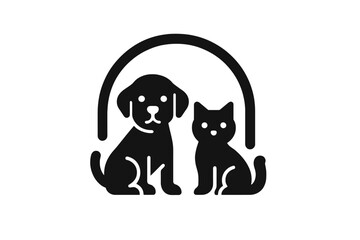 Poster - Cute web icons depicting a dog and a cat sitting together under a shelter