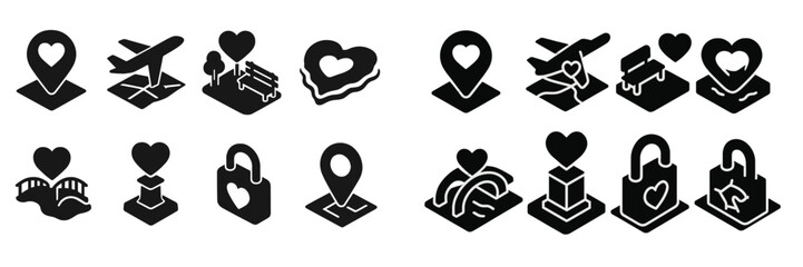 Aufkleber - Set of black web icons featuring various heart-themed designs for applications and services
