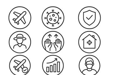 Aufkleber - Collection of web icons representing travel, health, and safety in a modern design suitable for various applications