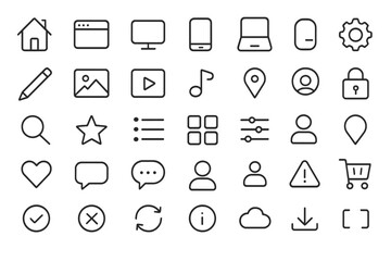 Leinwandbilder - Set of web icons featuring various symbols for navigation, media, and user interactions suitable for digital design projects