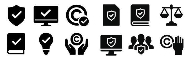 Aufkleber - Collection of web icons representing protection, validation, and copyright concepts for digital content management