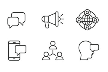 Aufkleber - Set of web icons for communication and social media interaction featuring chat bubbles and network symbols