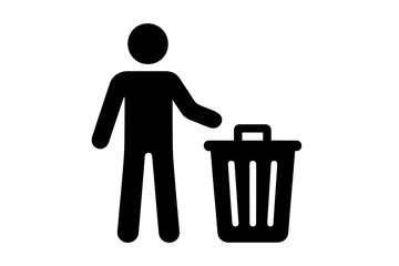 Fototapete - Set of web icons depicting a person disposing of waste in a trash can for digital design use