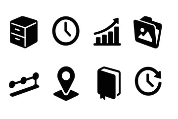 Leinwandbilder - Web icons featuring various symbols for data management, time tracking, visualization, and location services