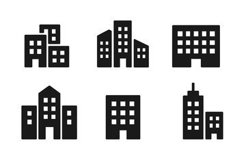 Poster - Collection of web icons representing various building designs and structures in a minimalistic style