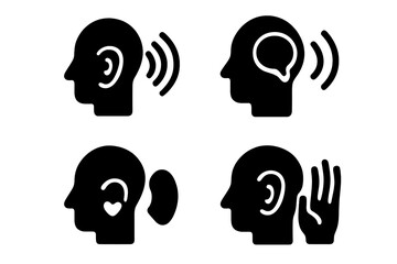 Aufkleber - Set of web icons illustrating concepts of hearing, listening, and understanding in a clean and minimalist style