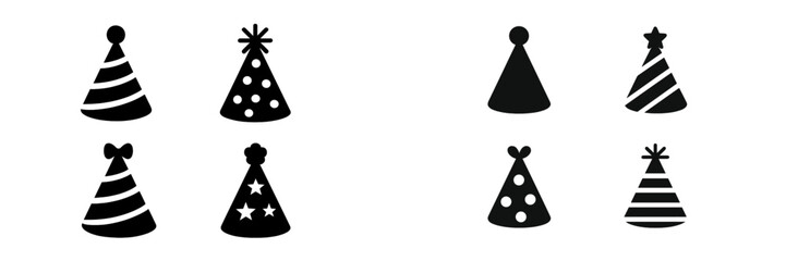 Poster - Collection of festive web icons featuring various party hats designed for use in digital projects and celebrations