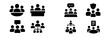 © Zaleman - Set of black web icons representing group discussions, meetings, and organizational structures for digital platforms