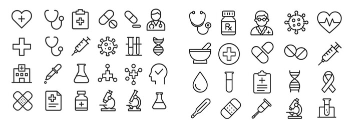 Aufkleber - Set of health and medical web icons featuring various symbols and elements for digital applications and designs