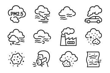 Poster - set of web icons illustrating air quality and pollution concepts including pm2.5, vehicle emissions,