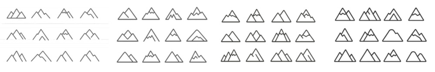 Poster - Collection of web icons featuring various mountain shapes designed for user interfaces and digital applications