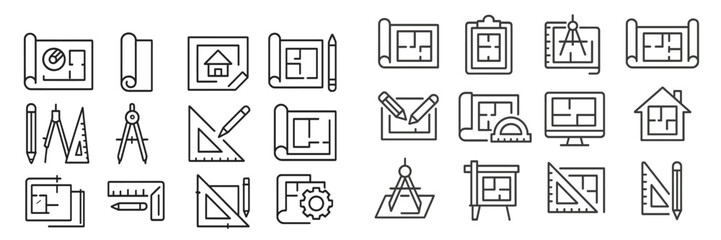 Aufkleber - Collection of web icons representing architectural design and drafting tools for creative projects and digital applications