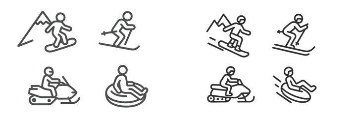 Poster - Collection of web icons depicting winter sports activities including skiing, snowboarding, and snowmobiling