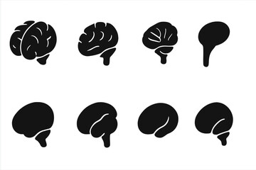 Poster - Set of minimalist black web icons depicting various brain designs for digital use