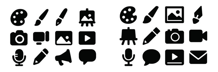 Poster - Collection of web icons representing various creative and communication tools for digital applications