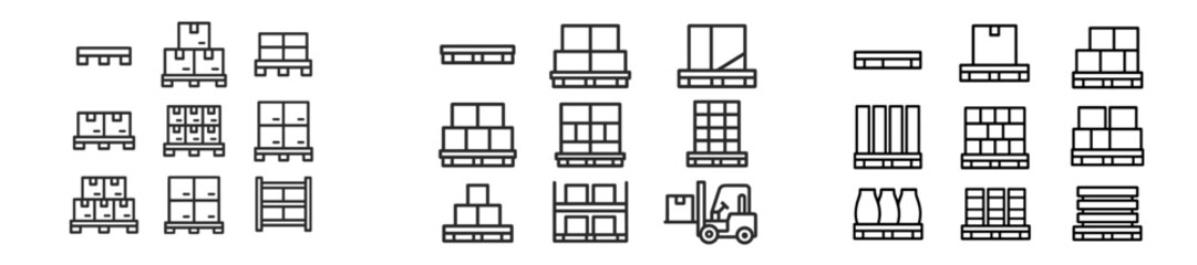 Poster - Variety of web icons showcasing different types of pallets, packages, and warehouse equipment in a modern design