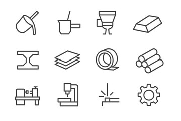 Leinwandbilder - Set of minimalistic web icons representing tools and materials for industrial and manufacturing applications