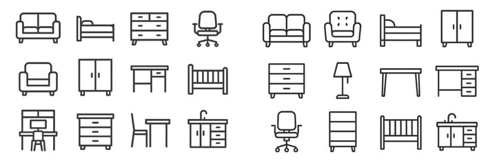 Leinwandbilder - Collection of web icons depicting various furniture items and home office elements for design and digital projects