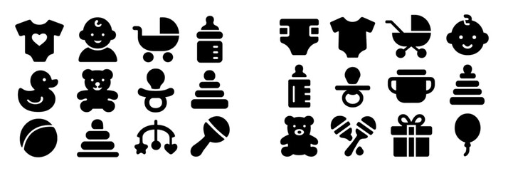 Aufkleber - Collection of baby-themed web icons designed for childcare applications and services featuring various playful elements