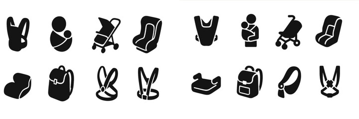 Aufkleber - Collection of Black Web Icons Representing Parenting and Childcare Essentials for Digital Use