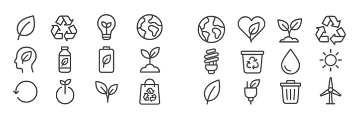Poster - Collection of web icons depicting environmental sustainability and eco-friendly themes for digital use