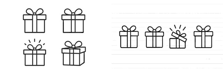 Fototapete - Set of web icons representing gift boxes in various states, including wrapped and opened, suitable for digital design projects