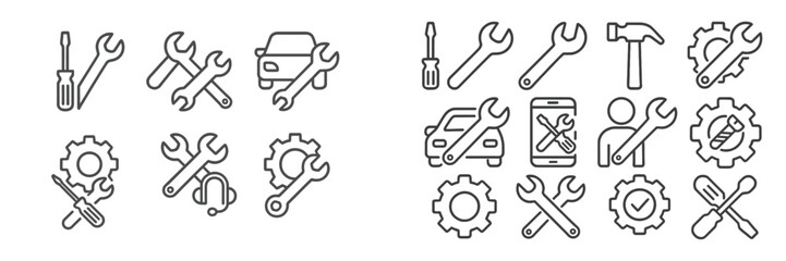 Aufkleber - Collection of web icons representing tools, automotive accessories, and maintenance services for various applications