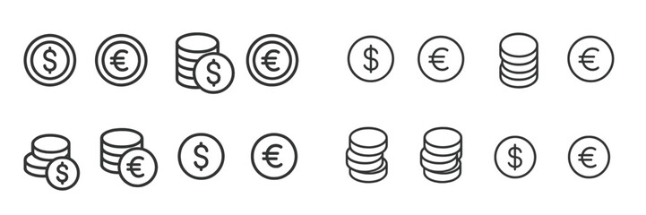 Poster - Set of web icons representing different currency symbols and coins in a minimalist style for digital applications