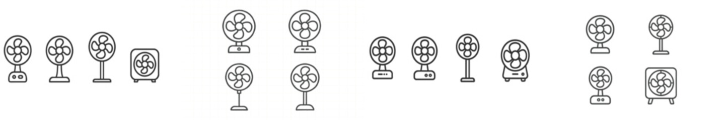 Fototapete - Collection of simple web icons featuring various fan designs in black and white outlines for digital use in graphic projects
